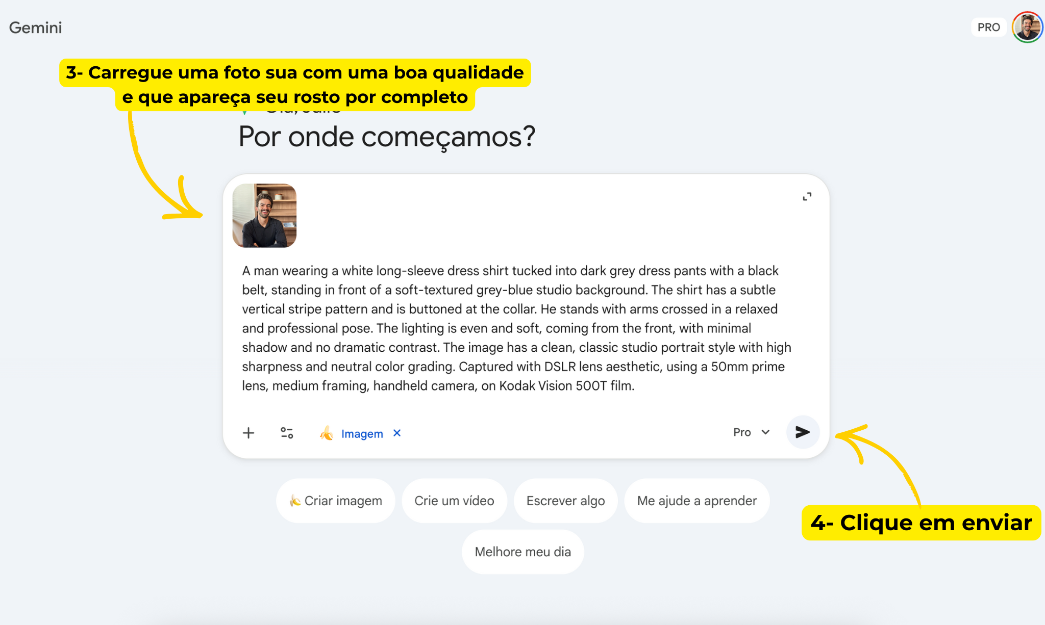 Passo — ligar o modo PRO
